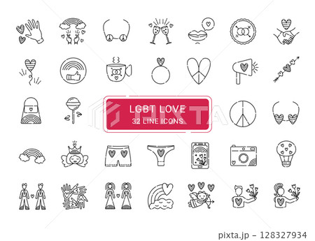 Lgbt icon set vector, 32 black line signs of lesbian and gay love Lgbt icon set vector, 32 black line signs of lesbian and gay love 128327934