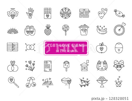 Black line lgbt icon set in vector, 32 signs of lesbian and gay love Black line lgbt icon set in vector, 32 signs of lesbian and gay love 128328051