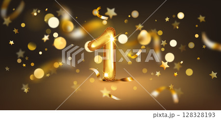 Number 1 surrounded by stars and bokeh lights. 128328193