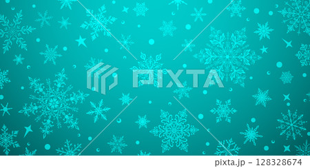 Christmas illustration with snowflakes on light blue. 128328674