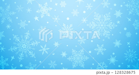 Christmas illustration with snowflakes on light blue. 128328675