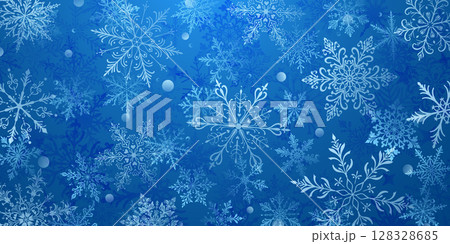 Christmas illustration with large snowflakes on blue. 128328685