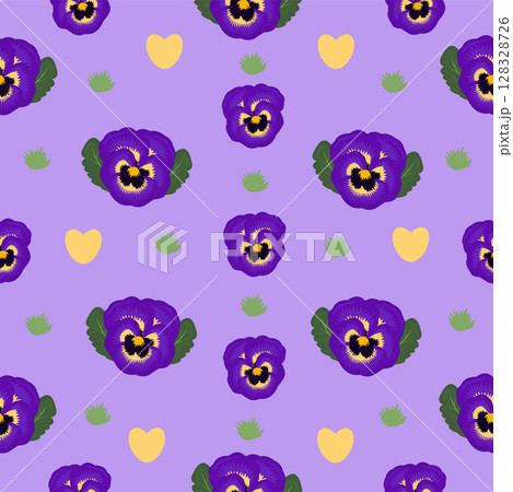 Single bright violet pansy with two leaves 128328726