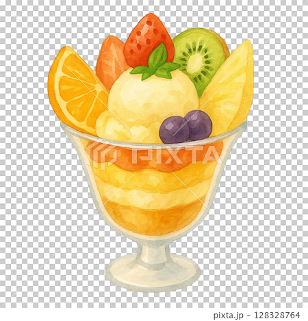 【スイーツ】フルーツパフェのイラスト 128328764