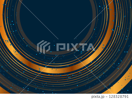 Golden circles and rings with blue small particles, abstract background Golden circles and rings with blue small particles, abstract background 128328791