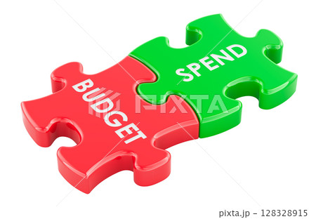 Budget and Spend, puzzle pieces. 3D rendering Budget and Spend, puzzle pieces. 3D rendering 128328915
