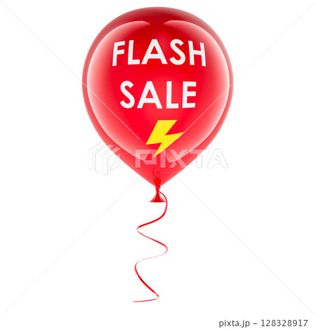 Flash sale red balloon with yellow lightning. 3D rendering 128328917