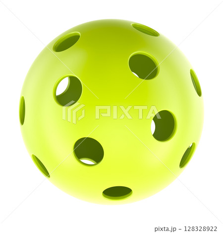 Pickleball ball with holes, bright green. 3D rendering 128328922