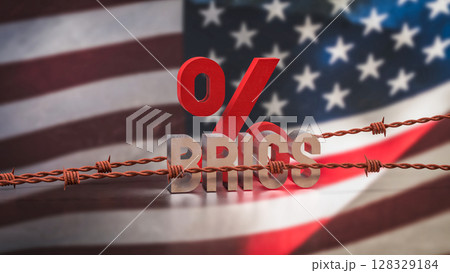 The Brics text on USA flag for Business concept 3d Rendering. 128329184