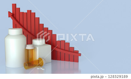 The Drug bottle and red chart for Medical or health concept 3d Rendering. 128329189