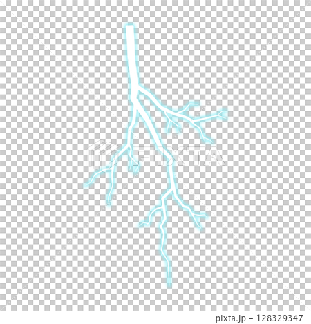 Blue Glowing Lightning Strike Isolated On Transparent Background. 128329347