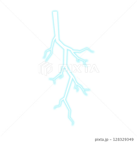 Blue Glowing Lightning Strike Isolated On Transparent Background. Blue Glowing Lightning Strike Isolated On Transparent Background. 128329349
