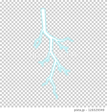 Blue Glowing Lightning Strike Isolated On Transparent Background. Blue Glowing Lightning Strike Isolated On Transparent Background. 128329349