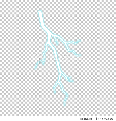 Blue Glowing Lightning Strike Isolated On Transparent Background. Blue Glowing Lightning Strike Isolated On Transparent Background. 128329350