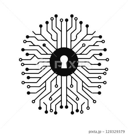 Cyber Security Keyhole on Circuit Board. 128329379