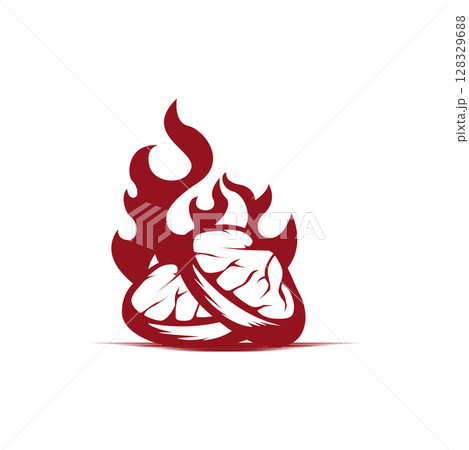 silhouette of steak logo with vintage old minimalist concept with meat, fire and knife, illustration of steak symbol grilled meat templet brand restaurant, food, bar, cafe and poster silhouette of steak logo with vintage old minimalist concept with meat, fire and knife, illustration of steak symbol grilled meat templet brand restaurant, food, bar, cafe and poster 128329688
