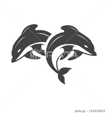 ocean animal silhouette design dolphin logo concept with black silhouette minimalist simple illustration of ocean product brand template 128329932