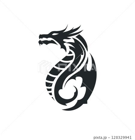 mystical animal legend design with simple dragon logo silhouette and vintage retro ancient illustration templet design mystical animal legend design with simple dragon logo silhouette and vintage retro ancient illustration templet design 128329941