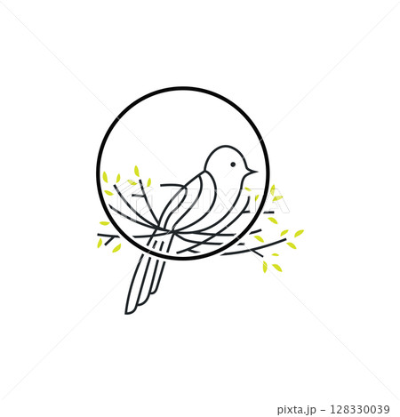 modern simple design bird nest logo, line concept bird house shelter, flying animal template illustration symbol branding product brand 128330039