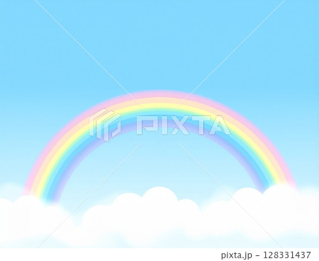青空にかかる虹の背景イラスト 128331437