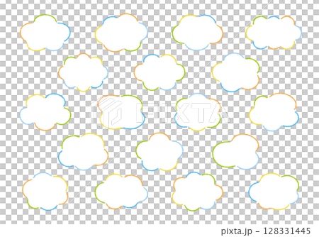 Hand-drawn style cloud frame pen drawing dashed line decoration ornament material illustration vector set variation 128331445