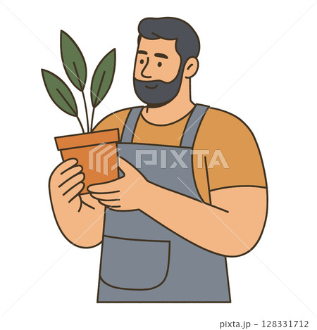 Gardener holding potted plant, showcasing care and passion for gardening 128331712
