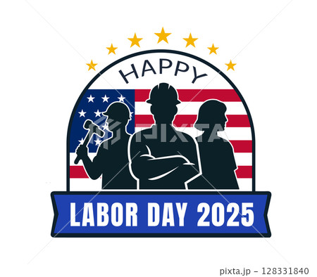 Happy Labor Day 2025 Illustration with Team of Workers 128331840