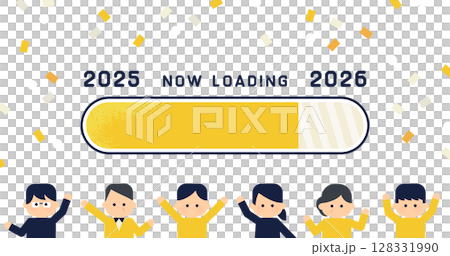 2025→2026 Loading bar and people/confetti illustration | New Year's holiday/countdown vector material 128331990
