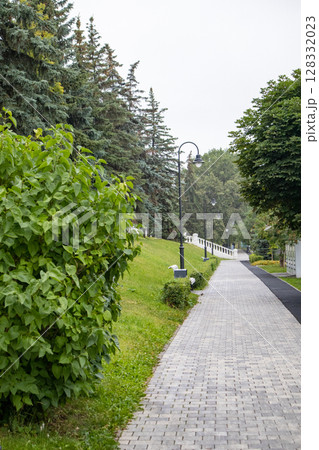 Double track in the park, for walking and running, vertical shot Double track in the park, for walking and running, vertical shot 128332023