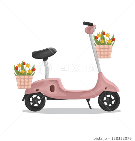 Illustration of Scooter with flowers  128332079