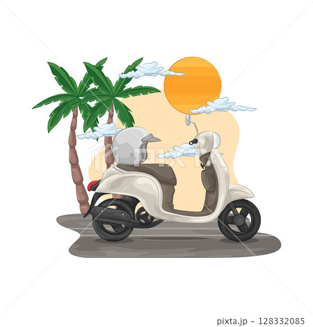 Illustration of Scooter with helmet 128332085