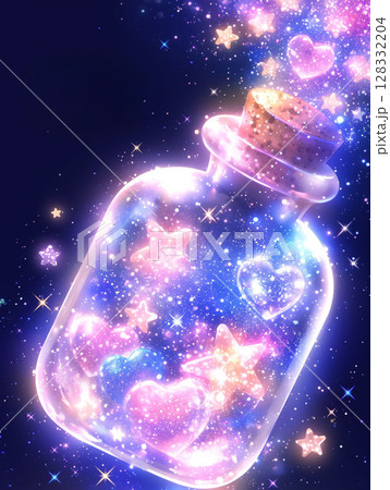 星とハートがあふれる夢の瓶イラスト 128332204