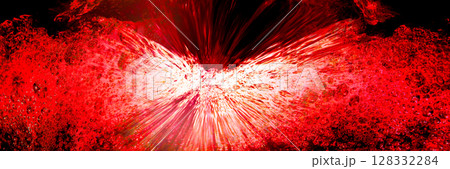 溶解した高温赤色の爆発ネルギーが空へと勢いよくドロドロと吹き出すイメージテクスチャー 128332284
