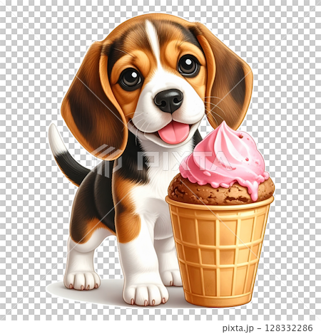 冰淇淋和微笑的小獵犬小狗 2 / 傳單和海報材料 128332286