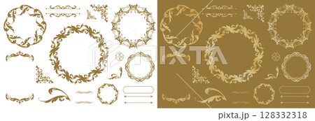 高級感のあるビンテージ調のフレームデザインセット 高級感のあるビンテージ調のフレームデザインセット 128332318