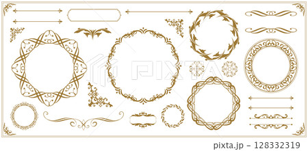 高級感のあるビンテージ調のフレームデザインセット 高級感のあるビンテージ調のフレームデザインセット 128332319