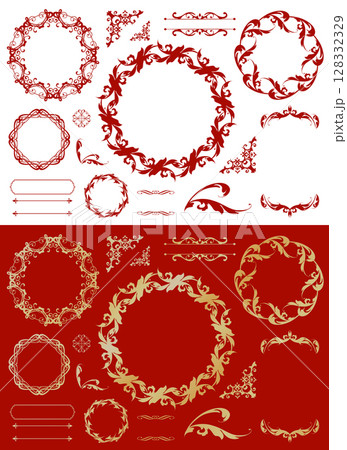 高級感のあるビンテージ調のフレームデザインセット 高級感のあるビンテージ調のフレームデザインセット 128332329