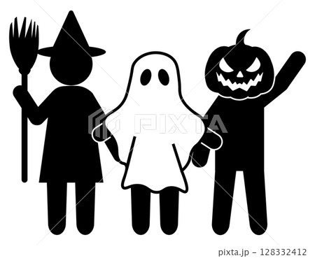 ハロウィンの仮装を楽しむ人たちのピクトグラム ハロウィンの仮装を楽しむ人たちのピクトグラム 128332412