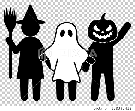 ハロウィンの仮装を楽しむ人たちのピクトグラム ハロウィンの仮装を楽しむ人たちのピクトグラム 128332412