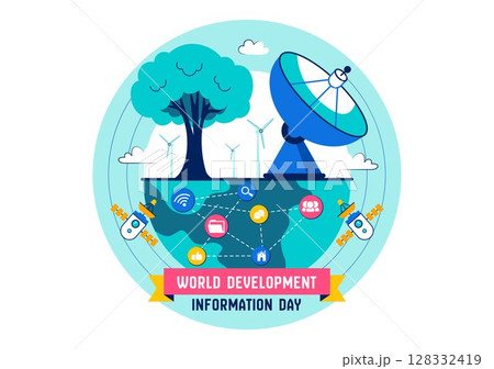 World Development Information Day Illustration on October 24 Featuring Telecommunications and Society to Mobilize Public Opinion in a Background 128332419