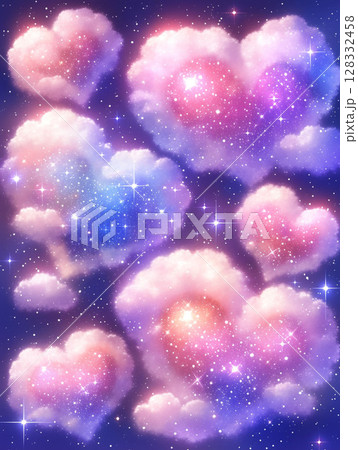 ハートの雲が浮かぶ幻想的な夜空 128332458