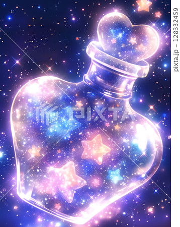 宇宙の星を詰め込んだハート型ボトル 128332459