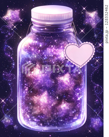 星空を閉じ込めた瓶とハートのタグ 128332462