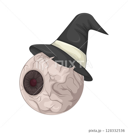 Illustration of Eyeball wearing witch hat 128332536