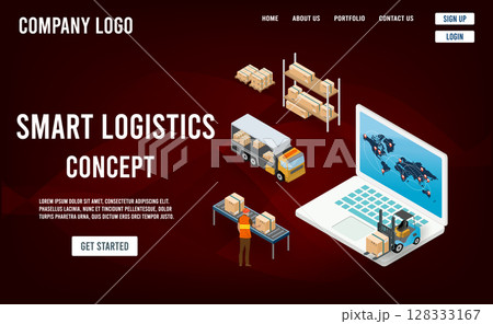 Smart logistics landing page concept with Business logistics, Warehouse Logistic, Online delivery, Smart logistics landing page concept with Business logistics, Warehouse Logistic, Online delivery, 128333167