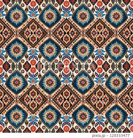 abstract ethnic authentic symmetric pattern ornamental decorative kaleidoscope movement geometric circle and star shape 128333477