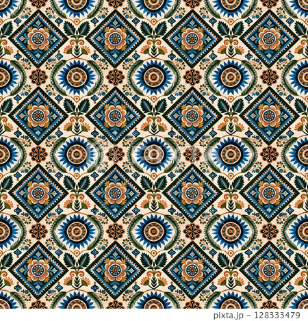 abstract ethnic authentic symmetric pattern ornamental decorative kaleidoscope movement geometric circle and star shape 128333479