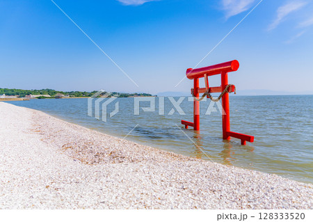 (佐賀県)有明海 大魚神社の海中鳥居 (佐賀県)有明海 大魚神社の海中鳥居 128333520