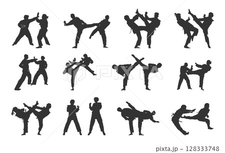 Taekwondo silhouette, Martial arts silhouettes, Taekwondo svg, Taekwondo clipart, Taekwondo bundle set. 128333748