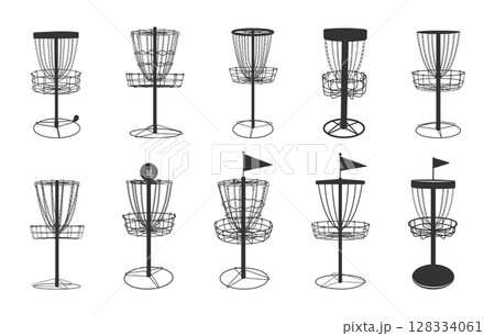 Disc golf silhouette, Disc golf basket silhouette, Disc golf svg, Frisbee svg, Disc golf basket svg, Disc golf bundle svg, Austin disc golf svg, Disc golf vector set. 128334061